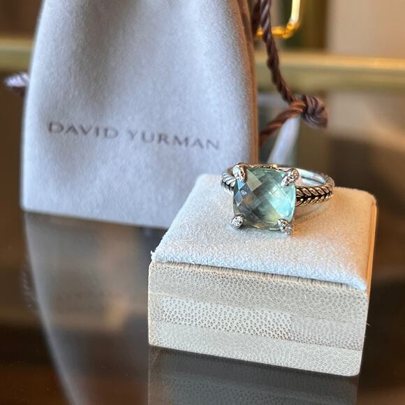 DAVID YURMAN Prasiolite & Diamonds 925 Ring Sz 7.5 - Picture 3 of 8